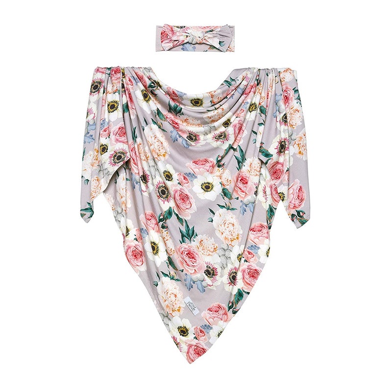 Posh Peanut Swaddle Blanket & Headband Set â€“ Viscose from Bamboo Stretchy Baby Swaddle for Newborn Girls, Receiving Blanket or Nursing Cover - Image 4